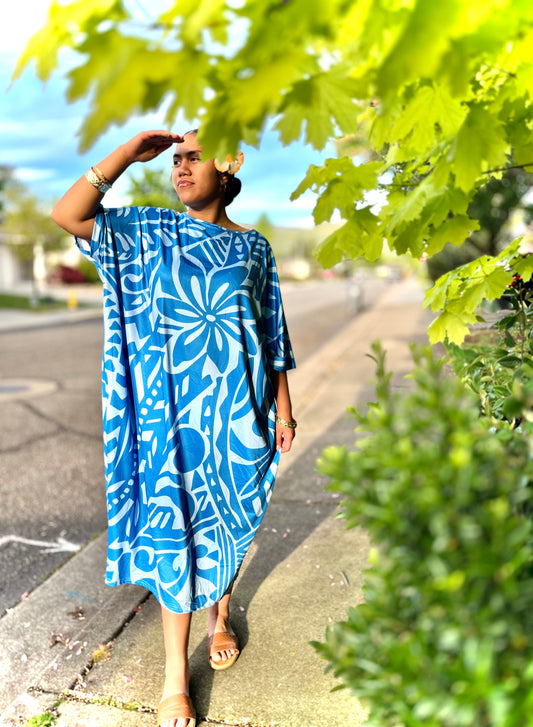 **Blue Tribal Poncho